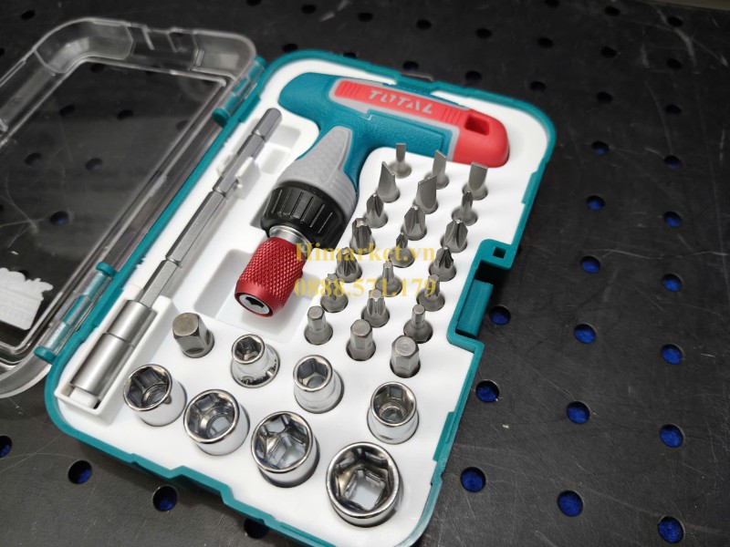 Bộ tua vít chữ T và mũi vít Total TACSD30316 31 chi tiết mở hộp