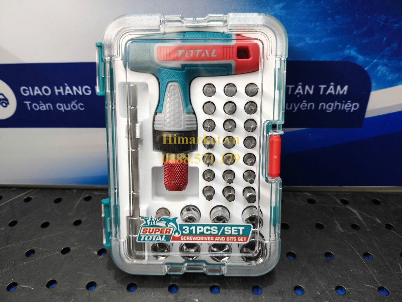 Bộ tua vít và mũi vít Total TACSD30316 31 chi tiết trong hộp nhựa