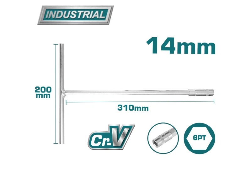 Cần chữ T 14mm Total THTSW1406 chất liệu thép Cr-V mạ Crom sáng bóng chống gỉ sét chính hãng