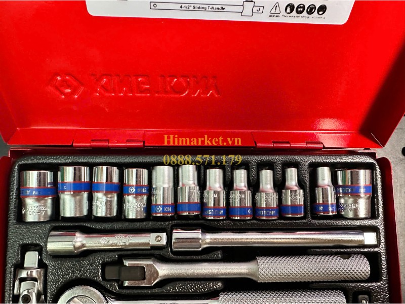 Chi tiết đầu tuýp và phụ kiện Kingtony 2518MR01 trong hộp sắt