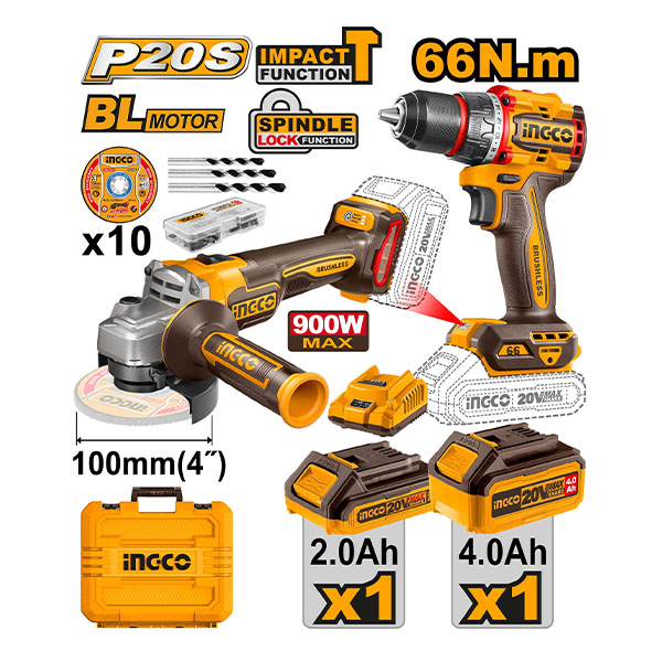 Combo INGCO CKLI2027310 máy khoan và máy mài pin chính hãng