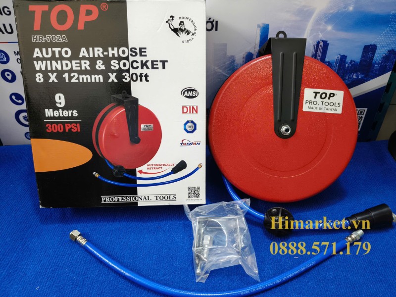 Cuộn ống hơi tự thu 9m TOP HR-702A áp suất 300 PSI chính hãng