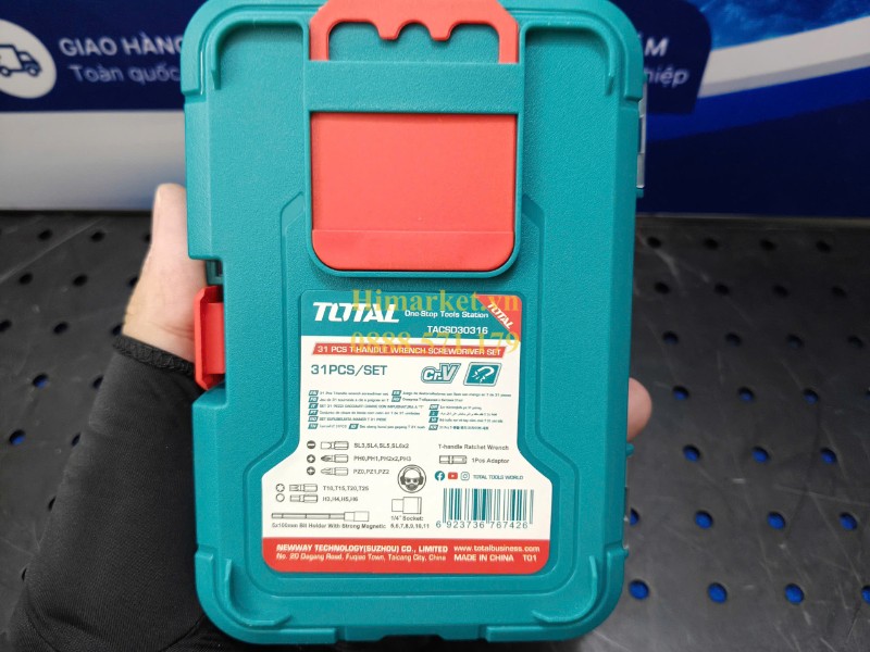 Mặt sau hộp Bộ tua vít chữ T Total TACSD30316 31 chi tiết