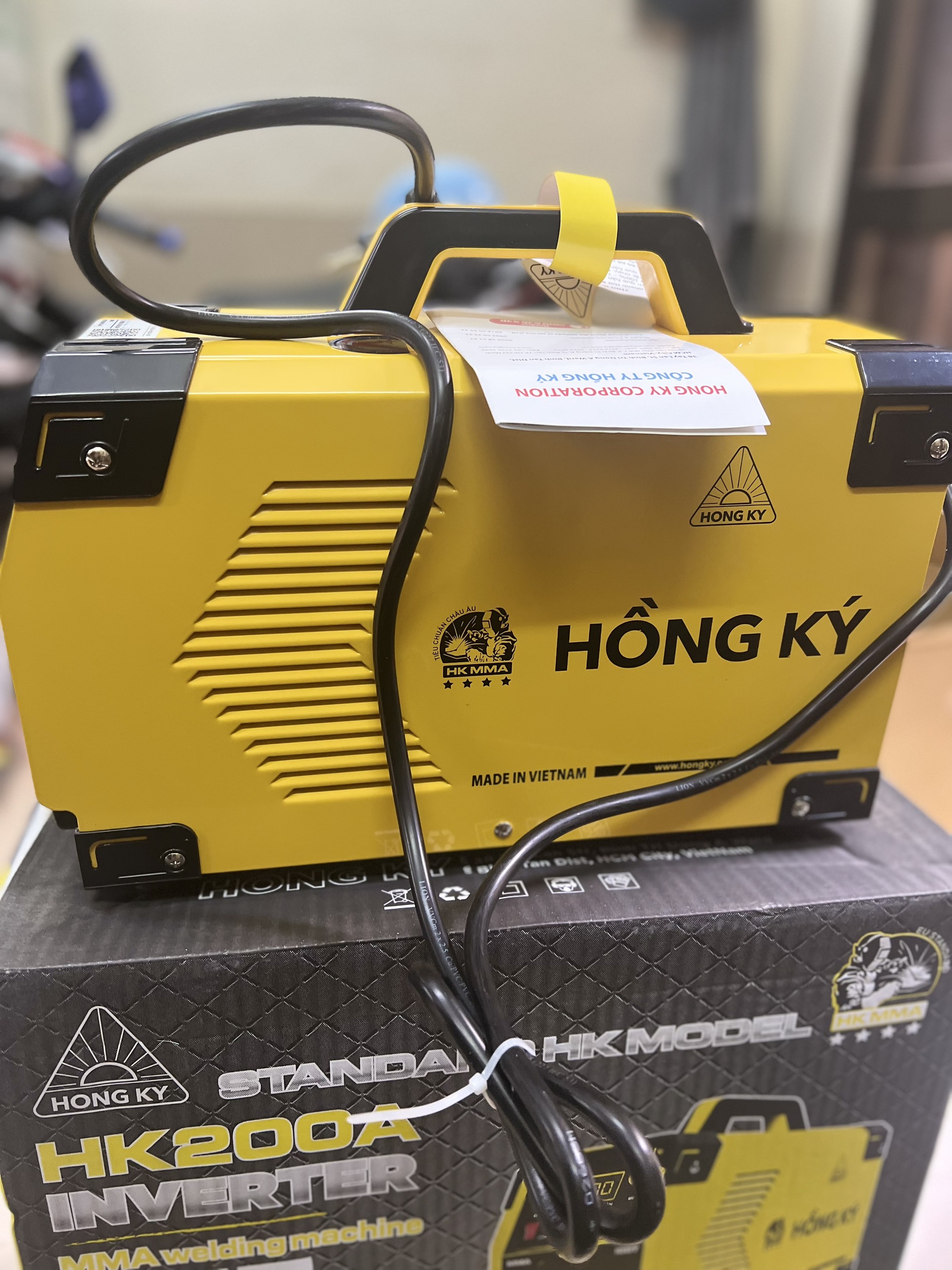 Máy Hàn Điện Tử Hồng Ký HK 200A kích thước và dây hàn