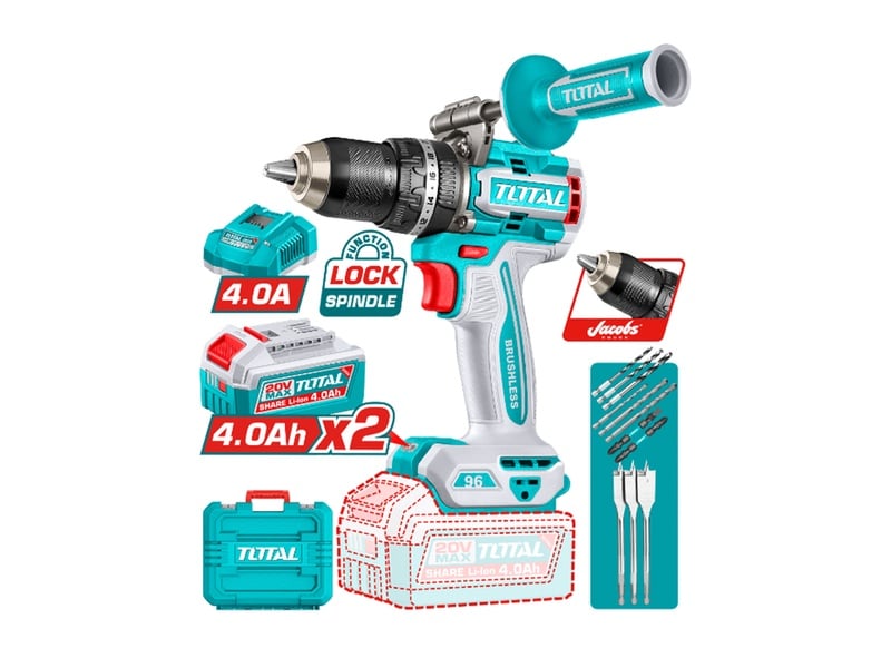 Máy Khoan Búa Dùng Pin 20V Total TIDLI209686 Full Combo Máy khoan búa dùng pin 20V Total TIDLI209686 lực siết 96Nm kèm 2 pin 4.0Ah và sạc nhanh chính hãng giá tốt tại Himarket