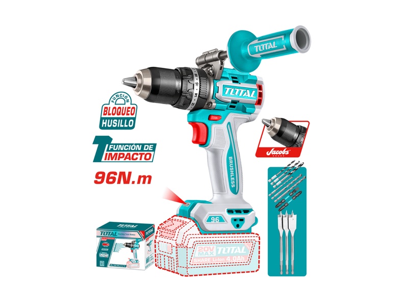 Máy khoan búa dùng pin 20V Total TIDLI209685 mô-men xoắn 96Nm đầu kẹp Jacobs 13mm chính hãng giá tốt tại Himarket