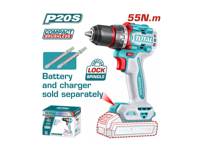 Máy khoan pin 20V Total TDLI205581 đầu kẹp kim loại 13mm mô-men xoắn 55Nm chính hãng giá tốt tại Himarket