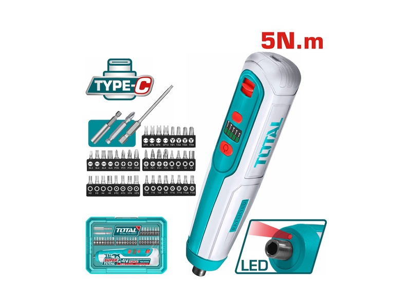 Máy Vặn Vít Mini Total TSDLI04062 Máy vặn vít mini dùng pin Total TSDLI04062 sạc USB Type-C kèm 40 mũi vít chính hãng giá tốt tại Himarket