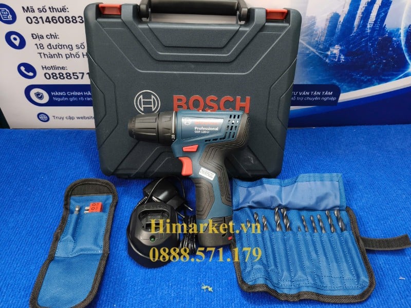 Máy khoan vặn vít dùng pin Bosch GSR 120-LI GEN II chính hãng trọn bộ
