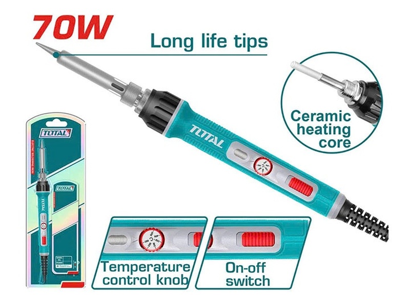 Mỏ hàn chì chỉnh nhiệt 70W Total TET01606 thiết kế cầm tay nhỏ gọn làm nóng nhanh