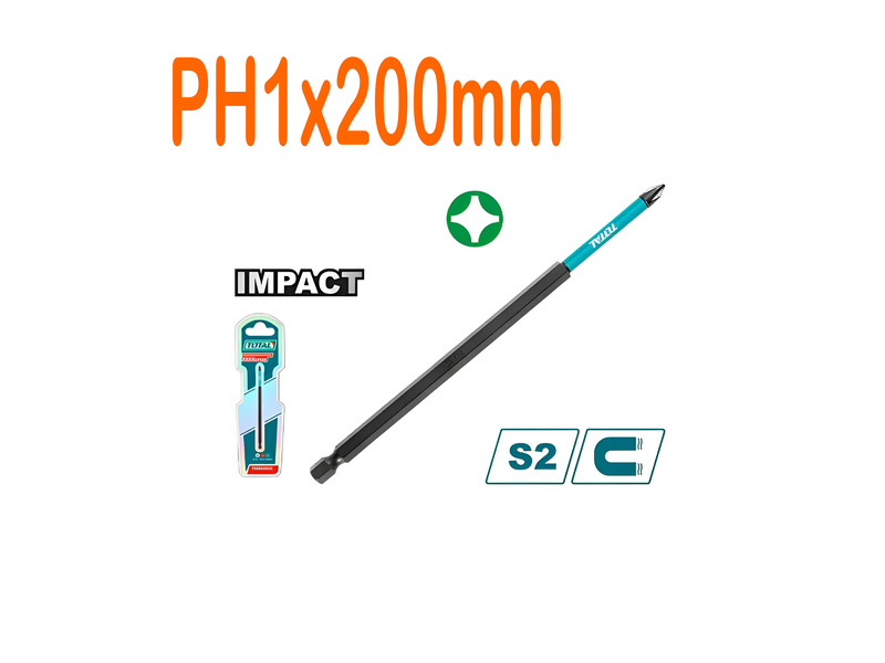 Mũi bắt vít PH1x200mm Total TACIM71PH1200 thép S2 màu đen siêu dài 20cm chính hãng