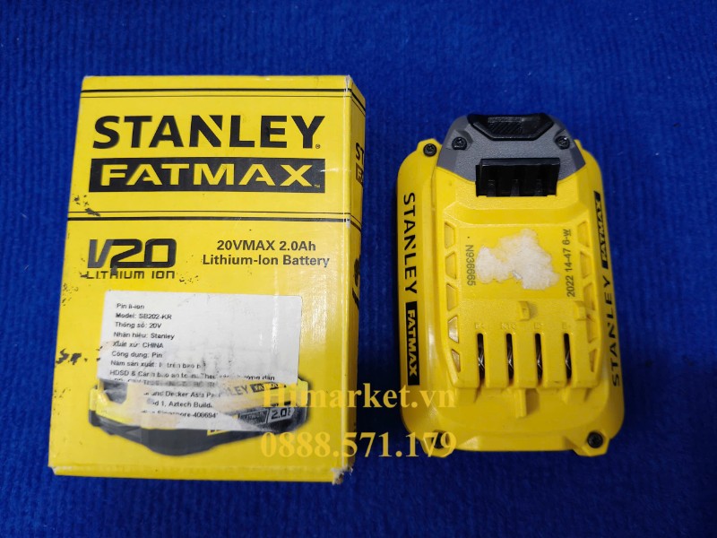 Pin 20V 2.0Ah Fatmax Stanley SB202-KR chính hãng trọn bộ kèm hộp