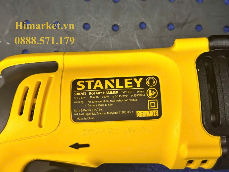 Tem thông số kỹ thuật chính hãng của máy khoan bê tông Stanley SHR263KA-B1