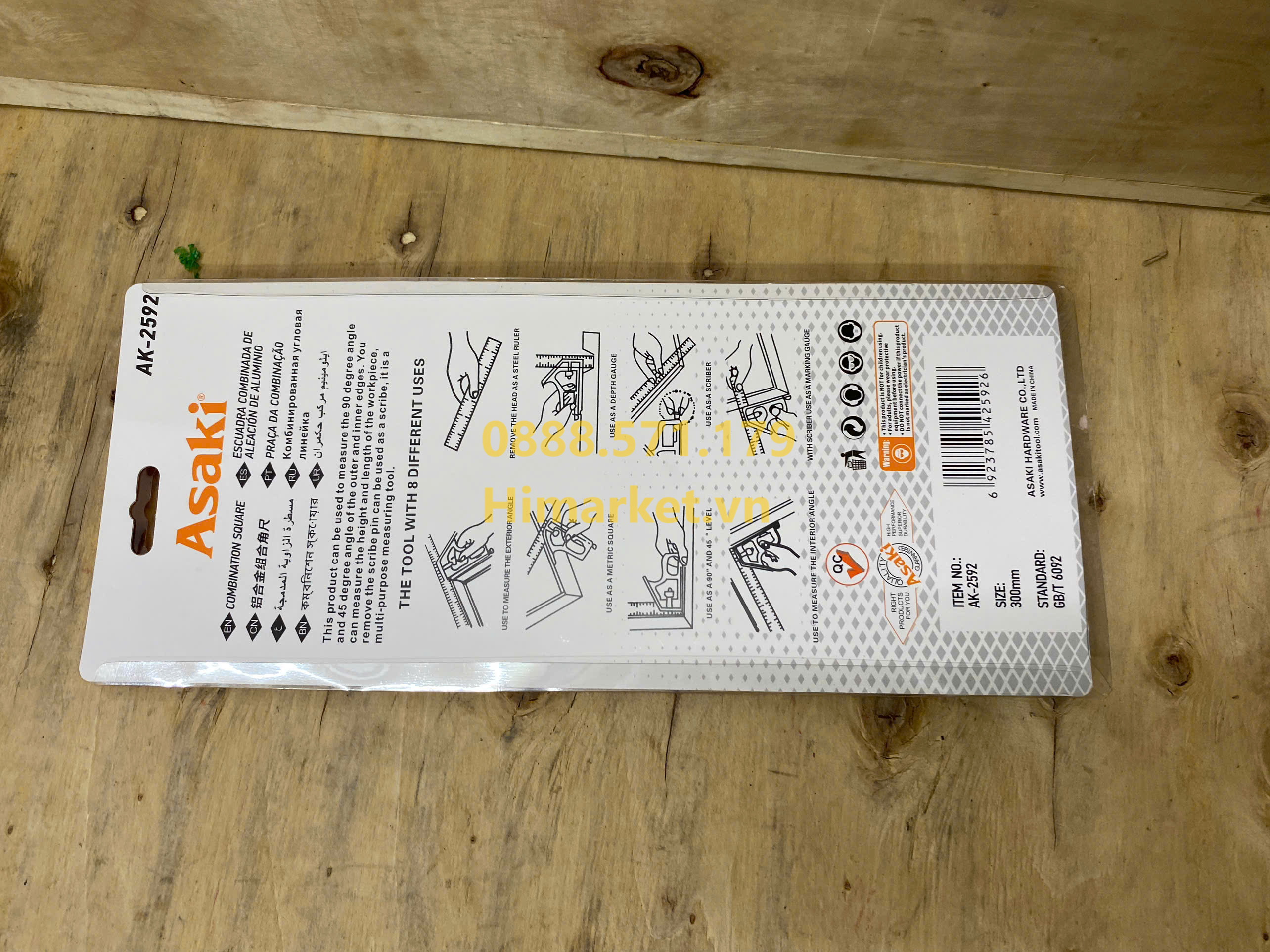 Thước êke thủy 300mm Asaki AK2592 đo góc chính xác