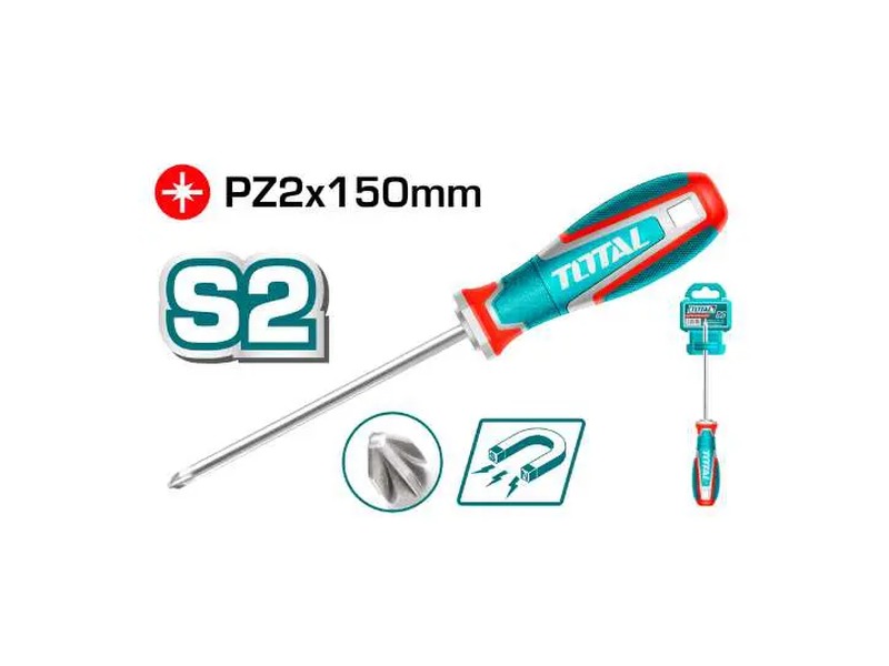 Tua vít bake Pozidriv PZ2 6.0x150mm Total TSDPZ2150 chất liệu thép S2 có từ tính mạnh chính hãng tại Himarket