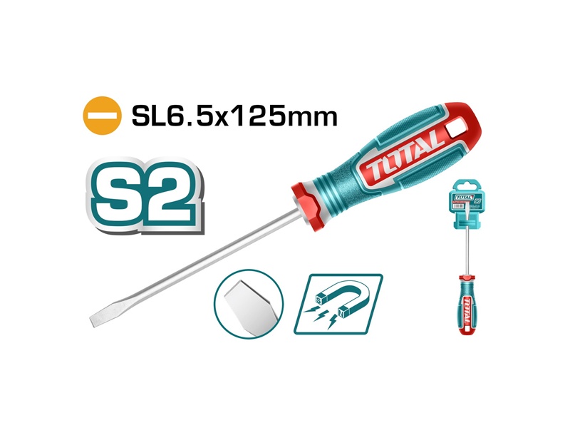 Tua vít dẹp SL6.5x125mm Total TSDSL6125 chất liệu thép S2 đầu từ tính có rãnh chống trượt chính hãng tại Himarket