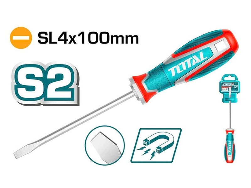Tuốc nơ vít dẹp 4x100mm Total TSDSL4100 chất liệu thép S2 đầu từ tính SL4 chính hãng giá tốt tại Himarket