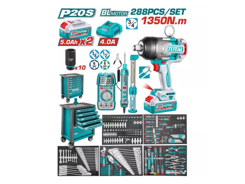 Bộ 288 món trong tủ xe đẩy đựng công cụ và máy siết bu lông TOP600 Super Total THPTCS82882 chính hãng giá tốt tại Himarket