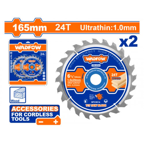 Bộ 2 lưỡi cưa TCT siêu mỏng 165mm Wadfow WTC3K16