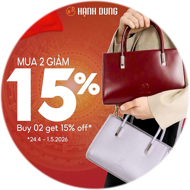 Ưu đãi lễ lớn - Giảm ngay 15% combo Giày + Túi tại giày Hạnh Dung