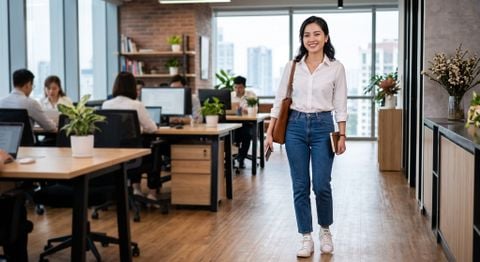 Phối sneaker theo phong cách công sở.