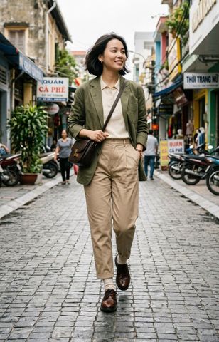 Giày Derby cùng với quần kaki