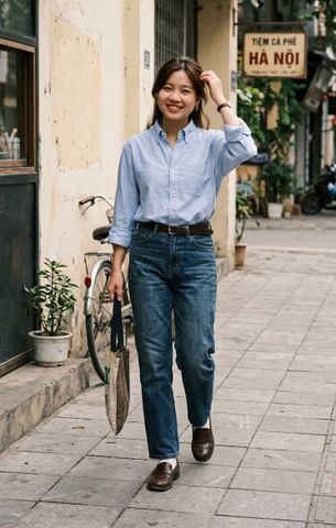 Oxford + Quần jeans – Cổ điển nhưng vẫn trẻ trung