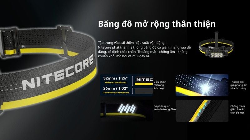 đèn pin đội đầu nitecore hc65 uhe