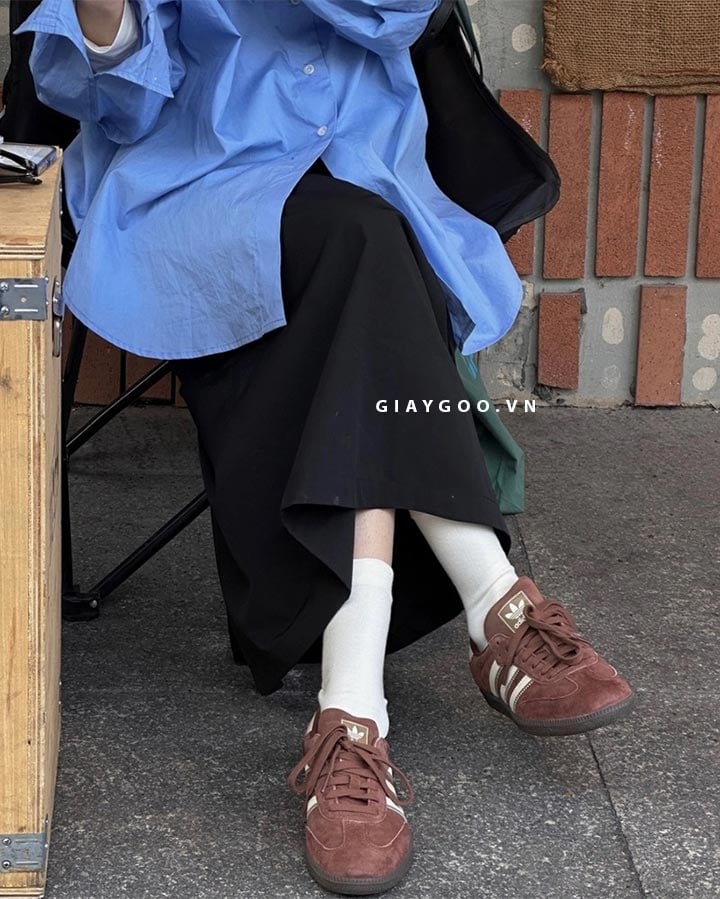 Giày Adidas Samba OG Preloved Brown IG1357 outfit nữ