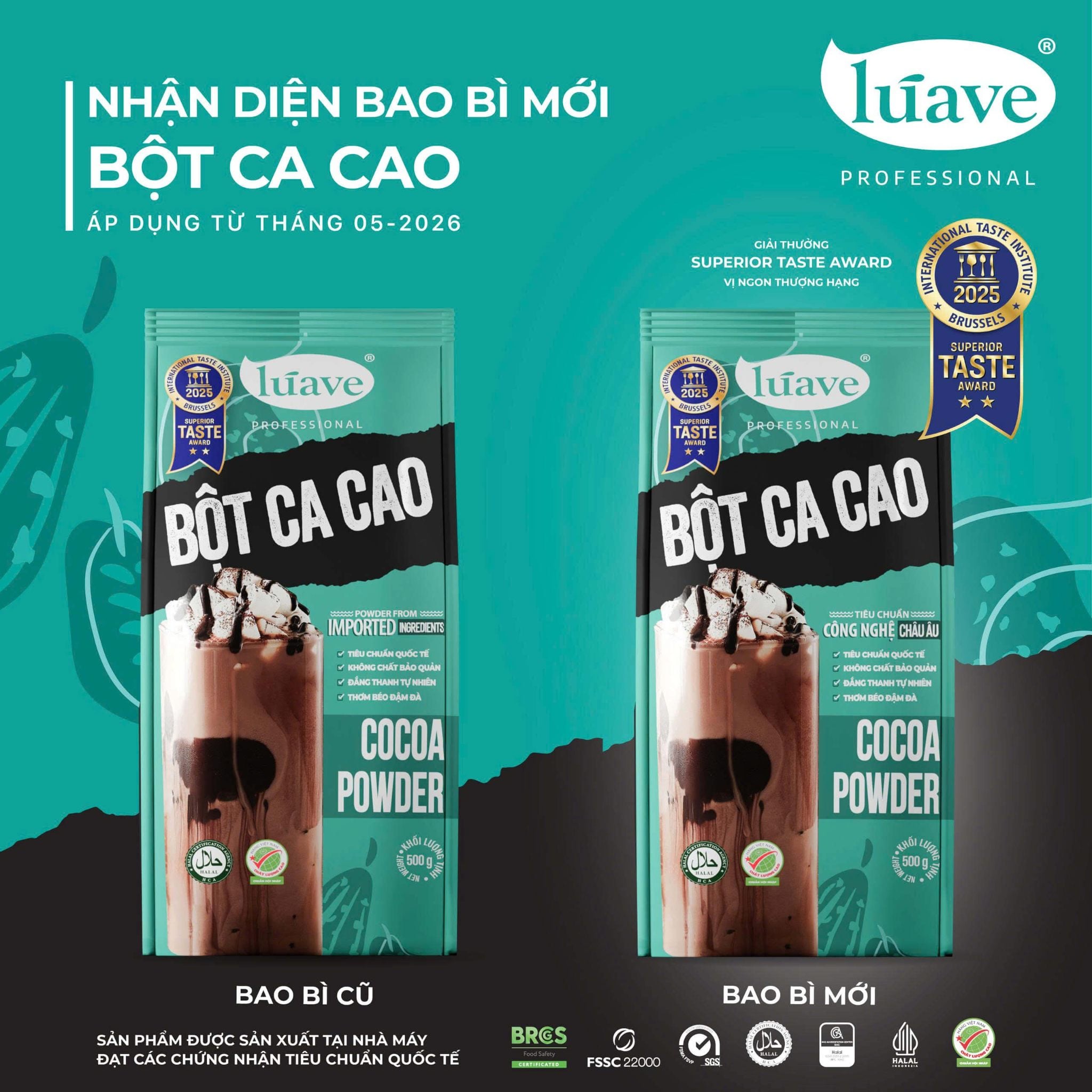 THÔNG BÁO THAY ĐỔI BAO BÌ SẢN PHẨM BỘT CA CAO LÚAVE PROFESSIONAL 05/2026