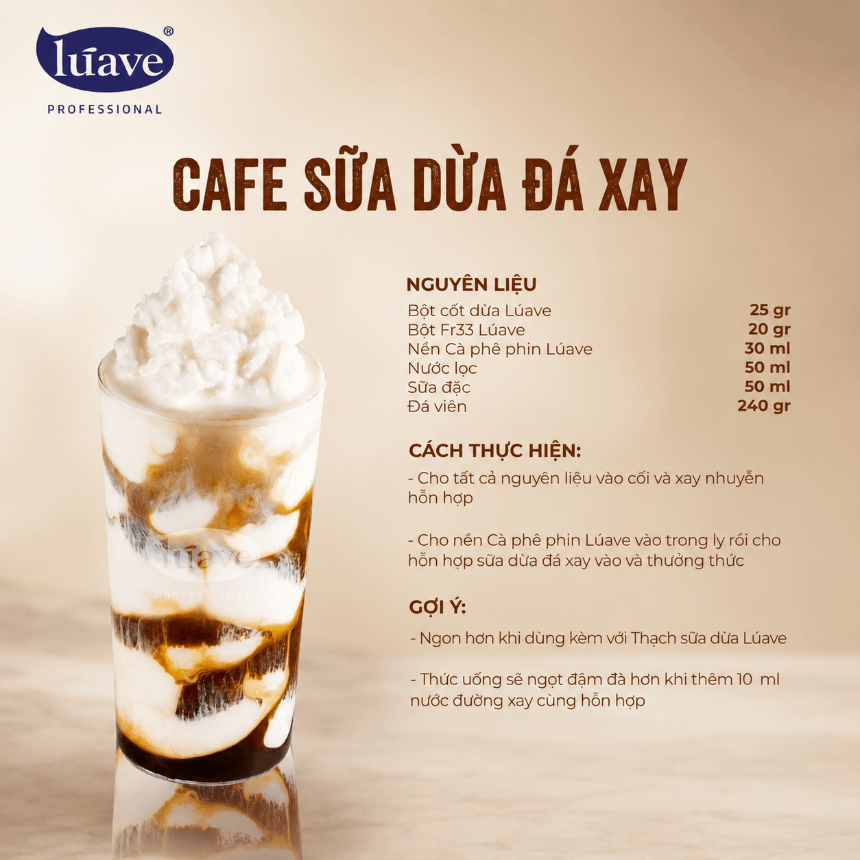 CÔNG THỨC PHA CHẾ CAFE SỮA DỪA ĐÁ XAY
