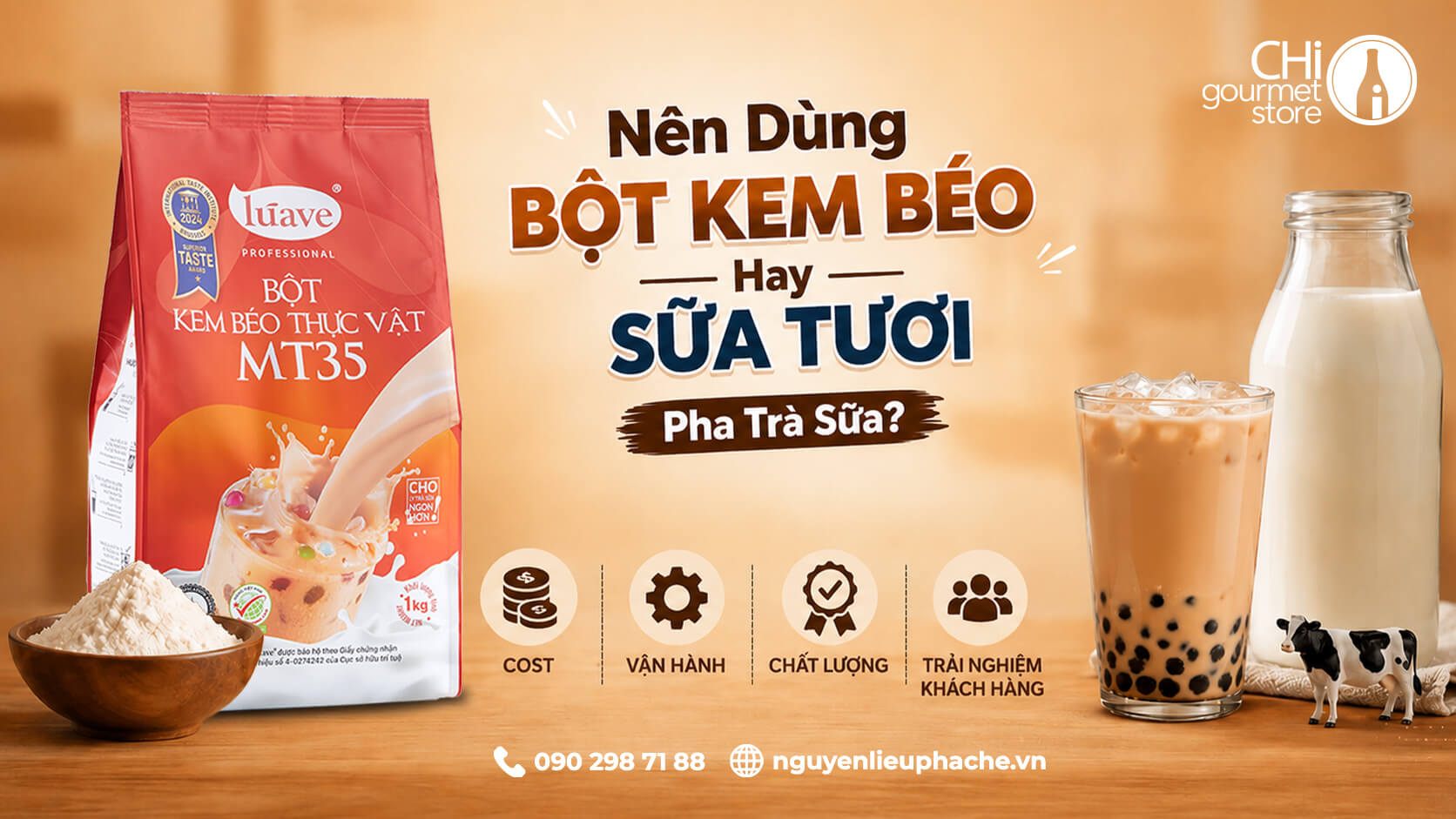 Nên Dùng Bột Kem Béo Hay Sữa Tươi Pha Trà Sữa? Phân Tích Thực Tế Từ Cost Đến Vận Hành