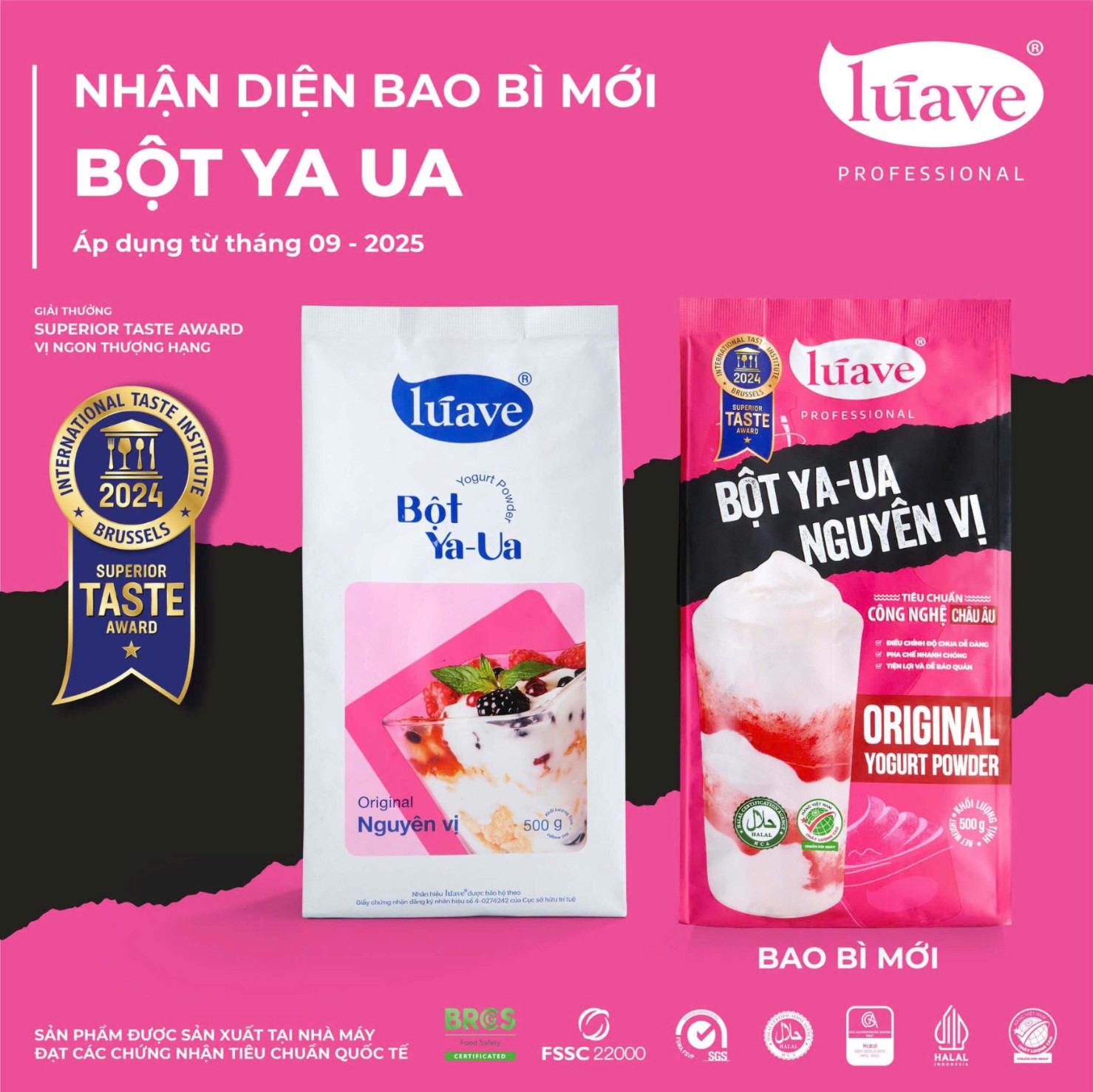 THÔNG BÁO THAY ĐỔI BAO BÌ SẢN PHẨM BỘT YA-UA NGUYÊN VỊ LÚAVE PROFESSIONAL