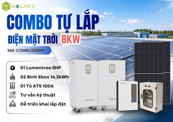 Combo điện mặt trời tự lắp 8kW Lumentree kèm 2 bình lưu trữ Ebox 28.6kWh - Solar E
