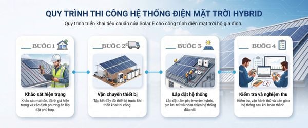 quy trình thi công hệ thống điện mặt trời hybrid cho hộ gia đình của Solar E