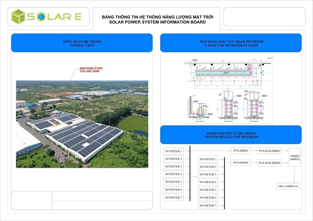 Bản vẽ bố trí mặt bằng trạm Inverter và sơ đồ nguyên lý đấu nối hệ thống điện mặt trời 1221kWp