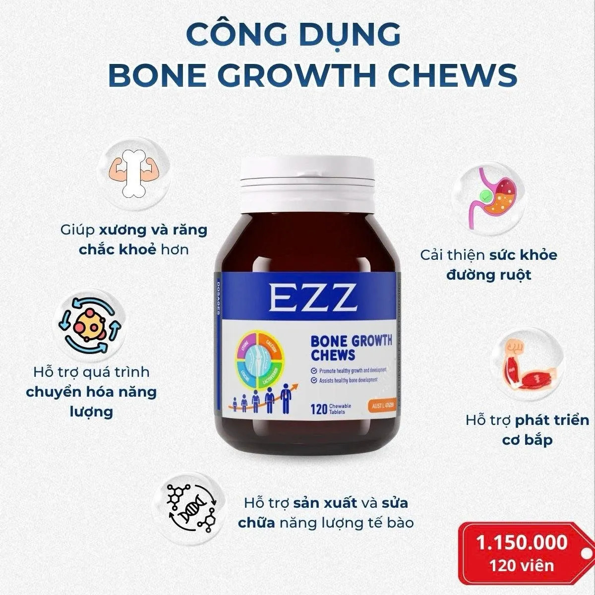 Công dụng tăng chiều cao chắc khỏe xương từ viên nhai EZZ