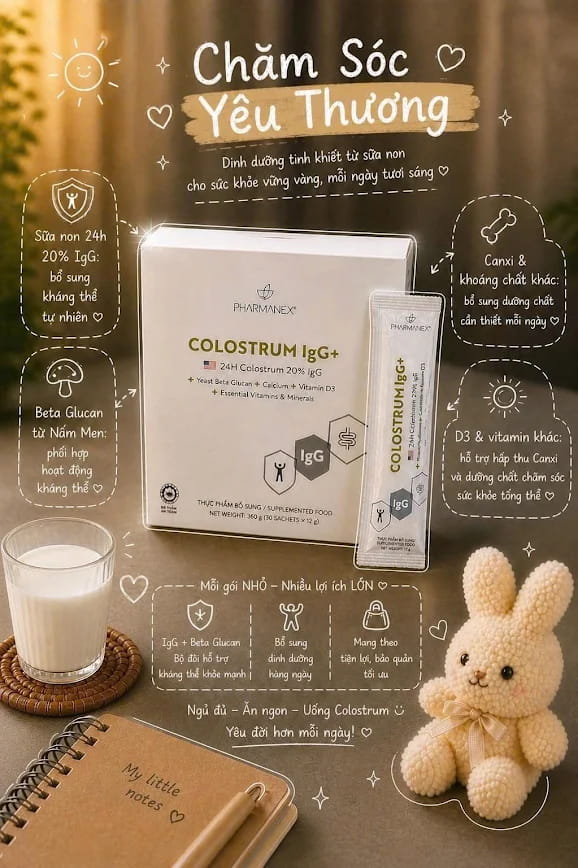 Công thức kết hợp nhiều nhóm dưỡng chất trong một sản phẩm Colostrum IgG+