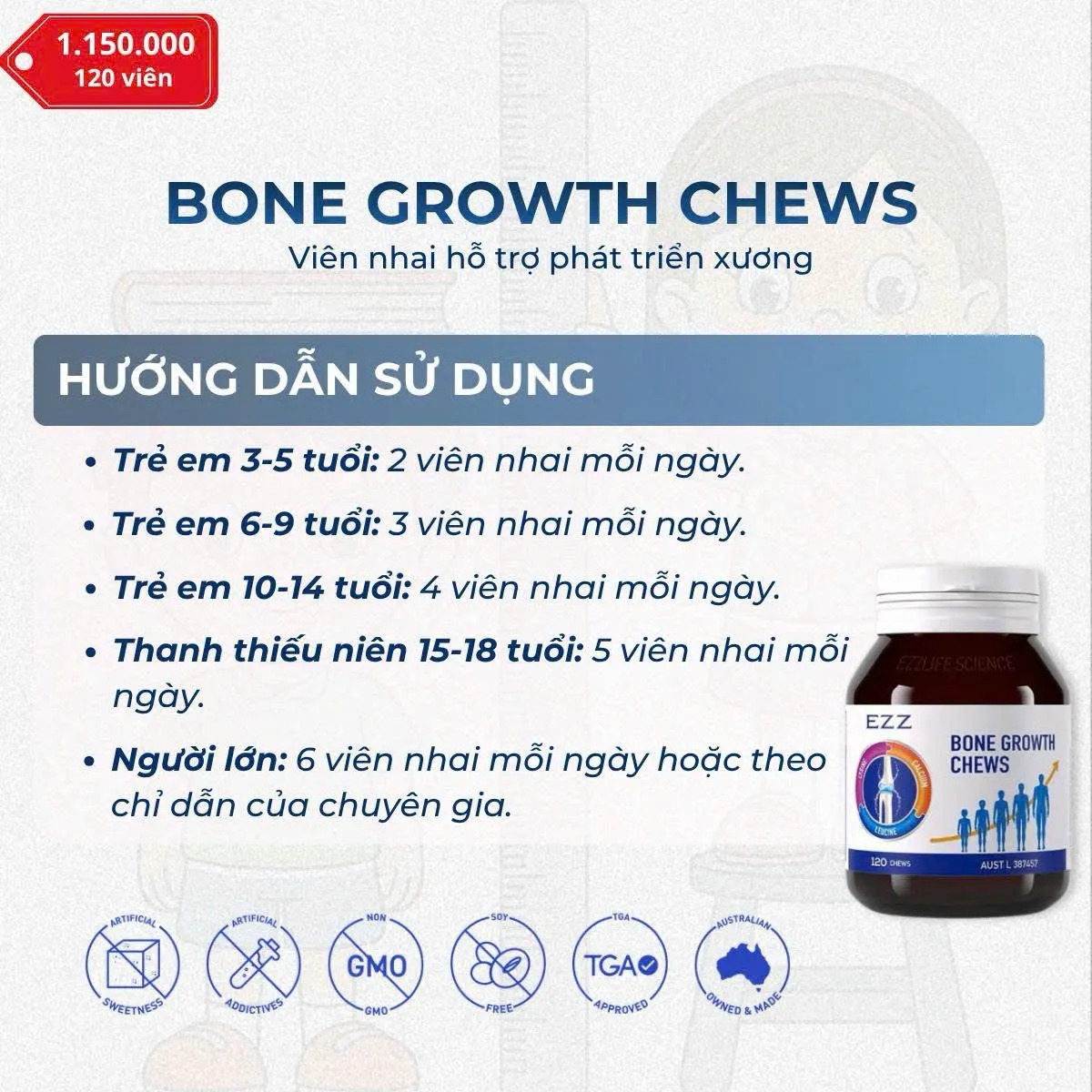 Hướng dẫn liều lượng sử dụng viên nhai EZZ theo từng độ tuổi