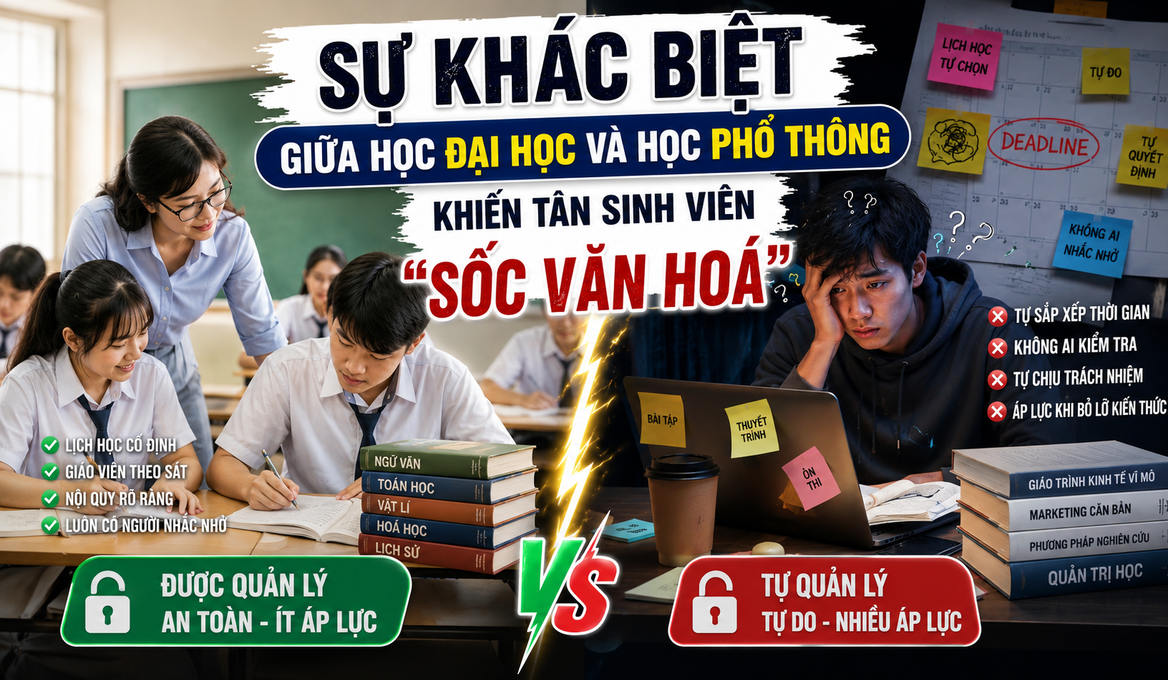 SỰ KHÁC BIỆT GIỮA HỌC ĐẠI HỌC VÀ HỌC PHỔ THÔNG KHIẾN TÂN SINH VIÊN “SỐC VĂN HOÁ”