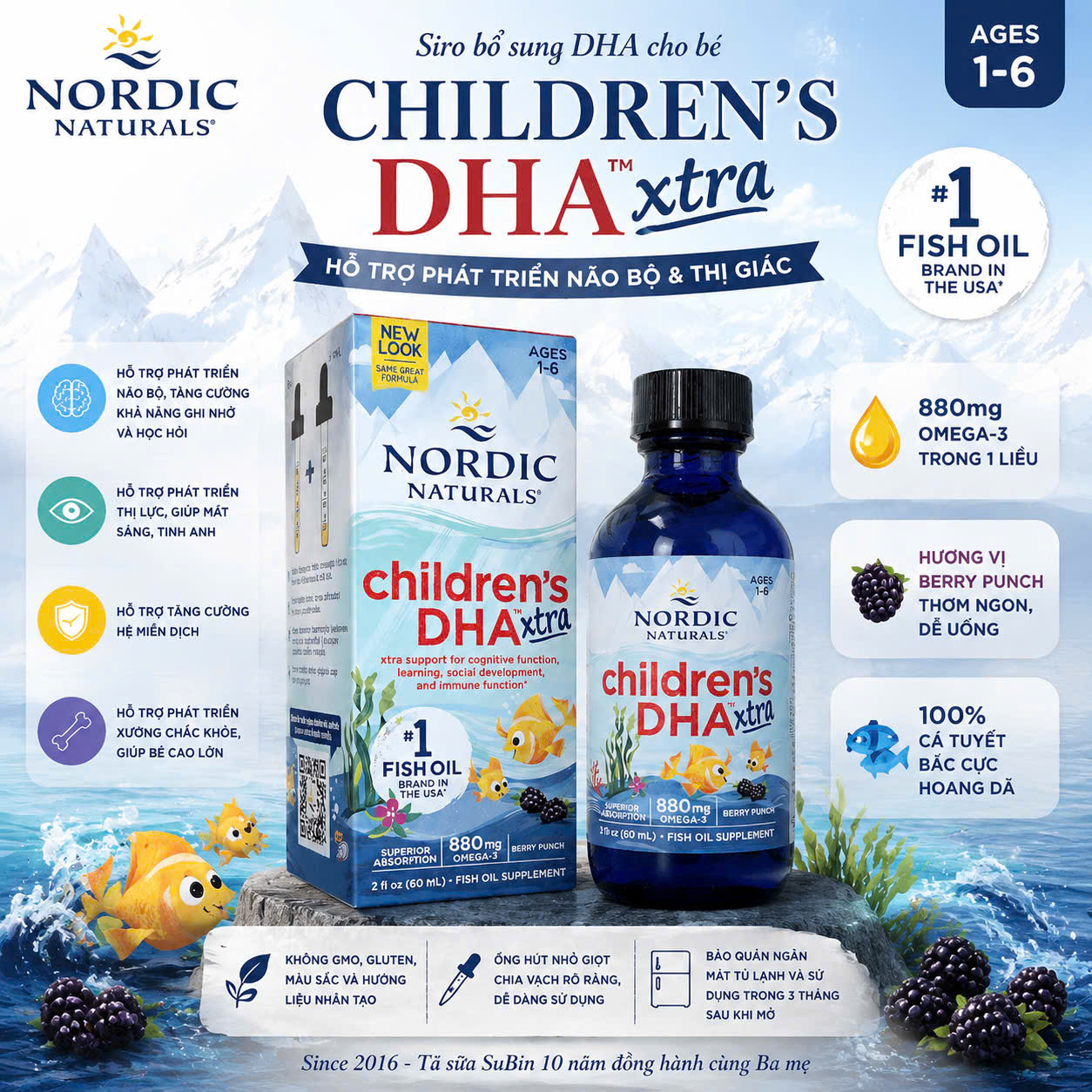 DHA Nordic Naturals Children’s DHA Xtra 800mg cho bé 1–6 tuổi