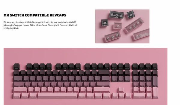Veekos Black & Pink Gradient PBT Double-Shot / Cherry profile / 135 nút PBT và PC sử dụng phương pháp đúc hai lớp
