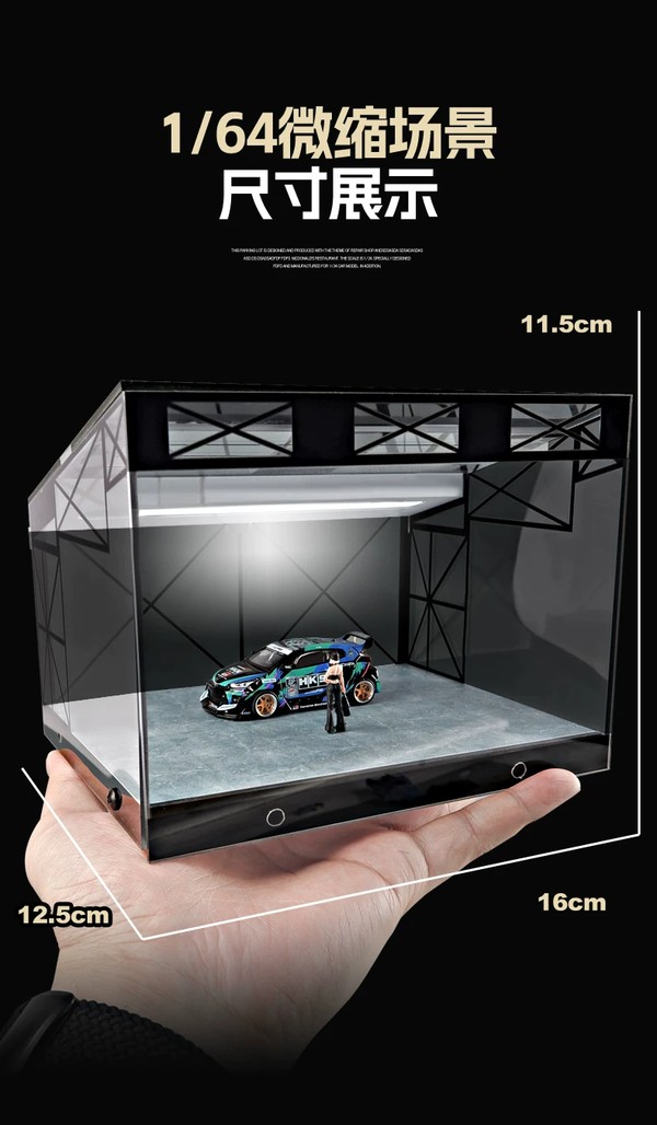 nShop bán Sa bàn tiểu cảnh Diorama 1:64 Showroom xe tường kính SCJ430 có khung mica dễ trưng bày bảo quản
