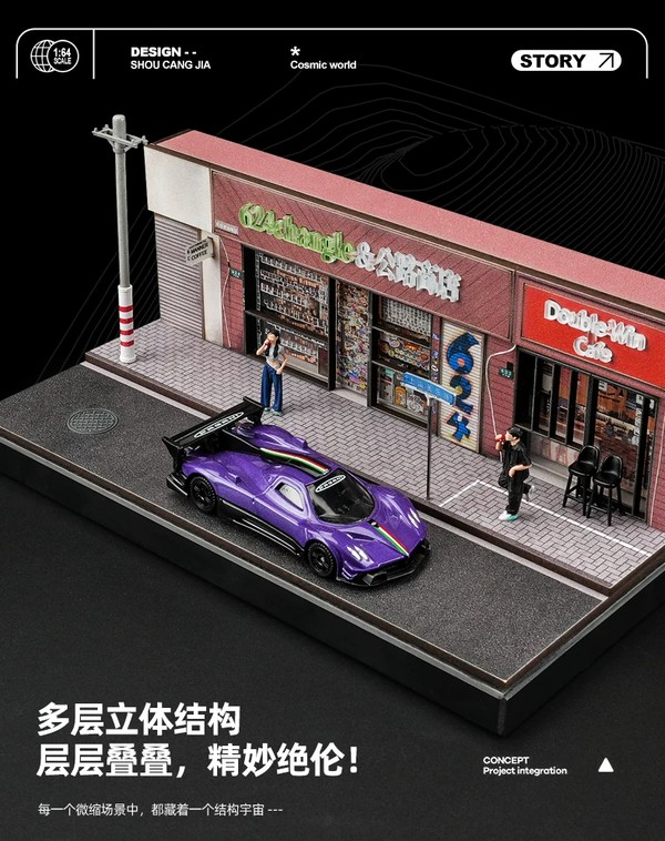 nShop bán Tiểu cảnh Diorama 1:64 Tiệm bách hóa bên đường SCJ82012-A có nắp mica tiện bảo quản trưng bày
