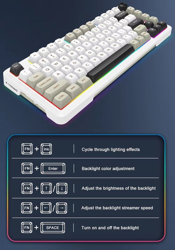 nShop bán bàn phím cơ E-YOOSO Z82 RGB 3 Mode White Grey Black - Silverwood Switch nhiều phím chức năng