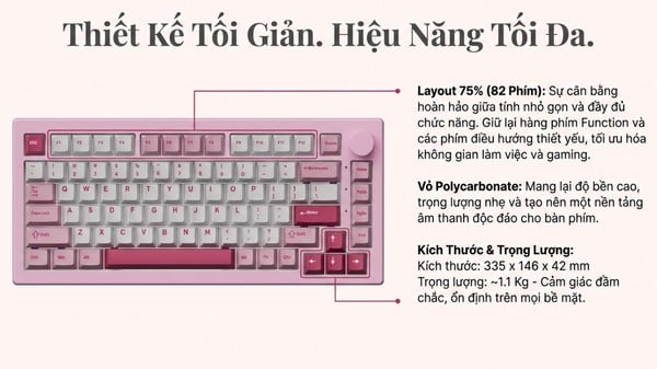 nShop bán Bàn phím cơ AKKO 5075 V3 Prunus Lannesiana - Akko Piano thiết kế tối giản tiết kiệm diện tích bàn làm việc