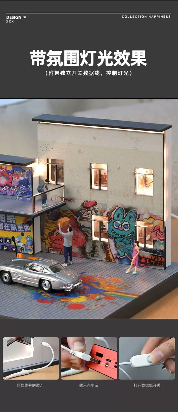 nShop bán Sa bàn tiểu cảnh Diorama tỉ lệ 1:64 Phố đi bộ Graffiti SCJ428 làm quà tặng fan Tomica, Hot Wheels, Mini GT