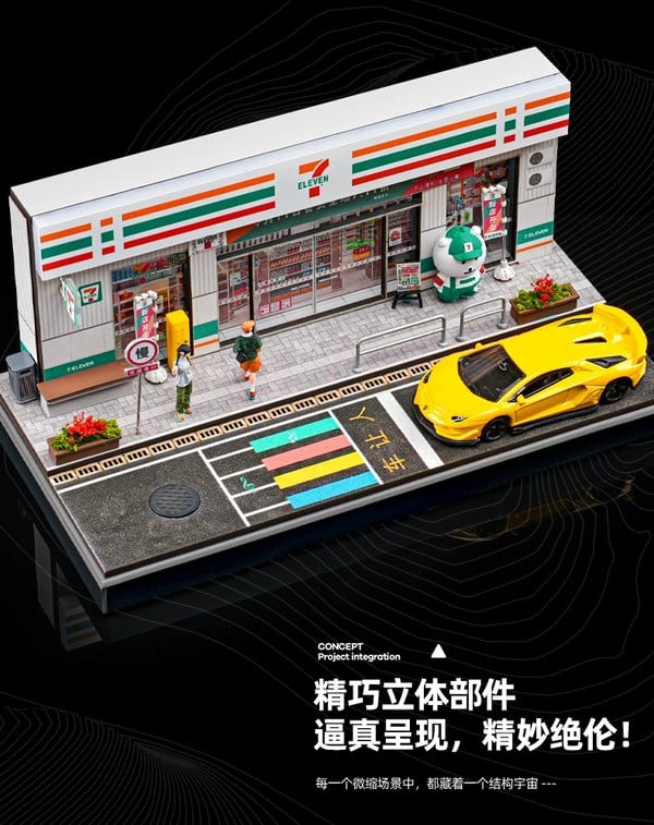 nShop bán Sa bàn Diorama 1:64 Cửa hàng 24h 7-Eleven cỡ vừa SCJ82048-A trang trí showroom bất động sản nội thất