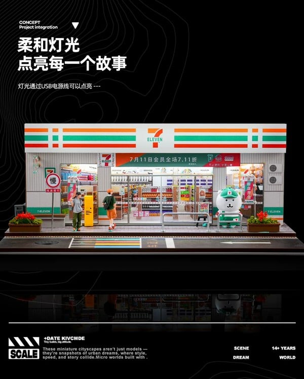 nShop bán Sa bàn Diorama 1:64 Cửa hàng 24h 7-Eleven cỡ vừa SCJ82048-A trang trí showroom xe hơi ô tô sang trọng