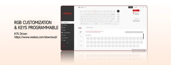 nShop bán bàn phím cơ Veekos K75 Wine Red Frost Pink Switch có phần mềm hỗ trợ chỉnh màu RGB từng nút